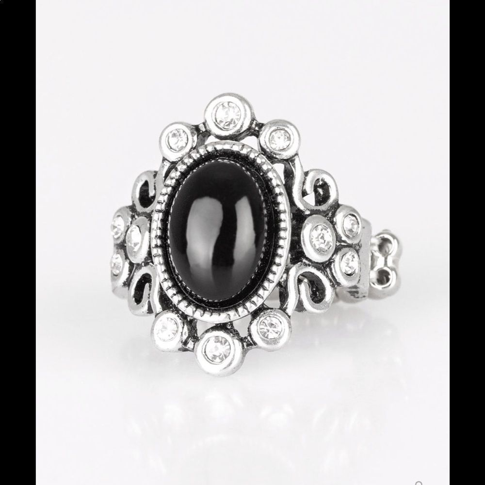 Black Rhinestones Silver Ring